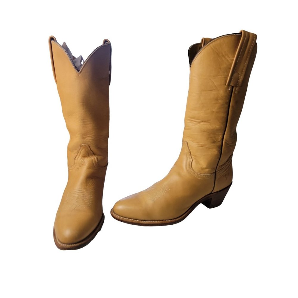 Frye 80s VTG Womens Sz 8 Tan Leather Western Cowgirl 1.75" Heeled Boots USA Made